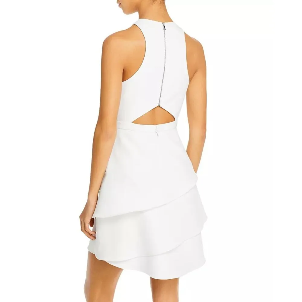 BCBGMaxAzria Sleeveless Halter Ruffle Fit & Flare Mini Dress White Womens Size 4 - Image 2