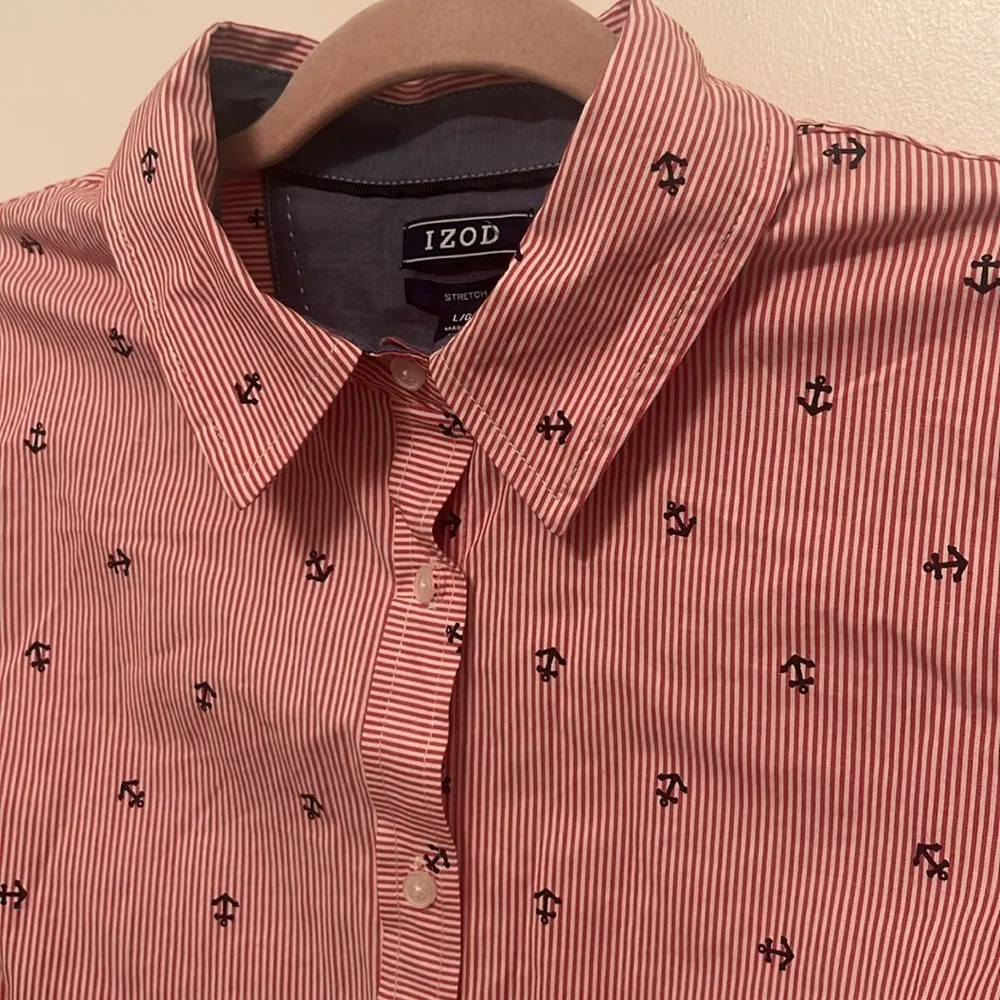 NWT IZOD Red White Blue Nautical Anchor Boating Button Down Shirt Size Large - Image 5