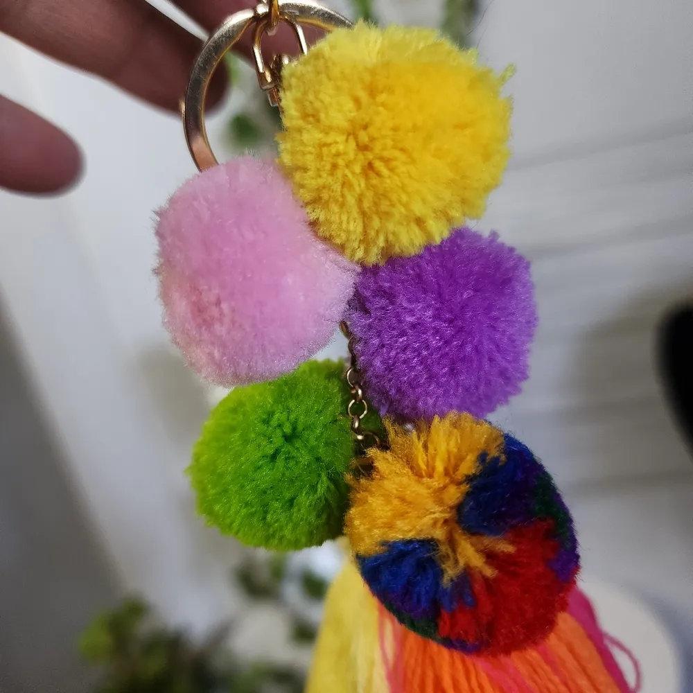 Colorful Jumbo PomPom Tassel Purse Charm Keychain Keyholder New Pink - Image 3