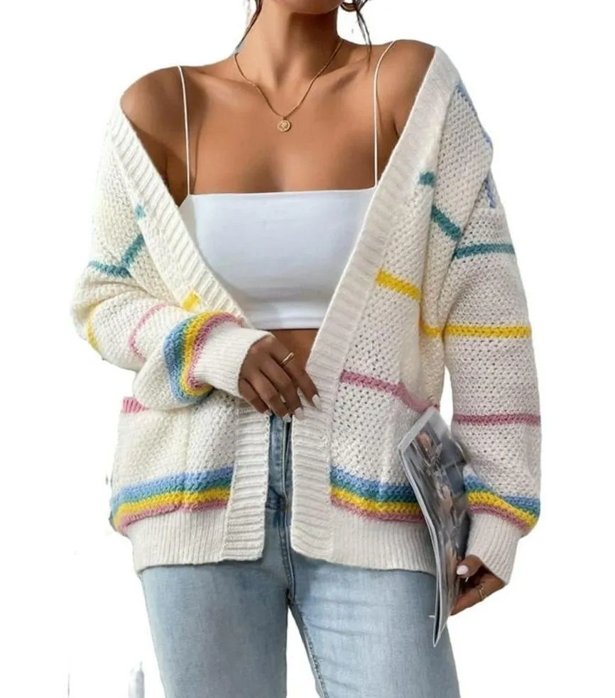 Casual Striped Long Sleeve Multicolor Women Cardigans (Women's) Size M - Image 3
