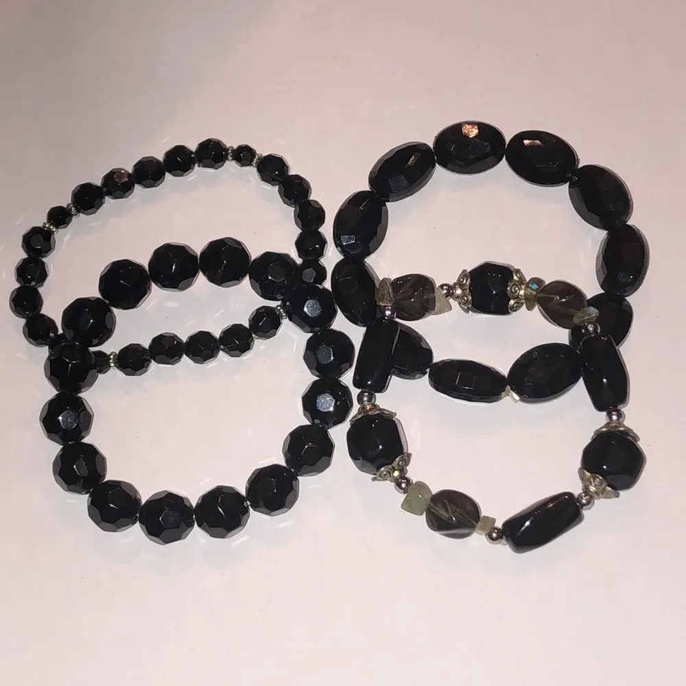 Black Silver Tone Beaded Retro Boho Stretchy Bracelets - Image 5