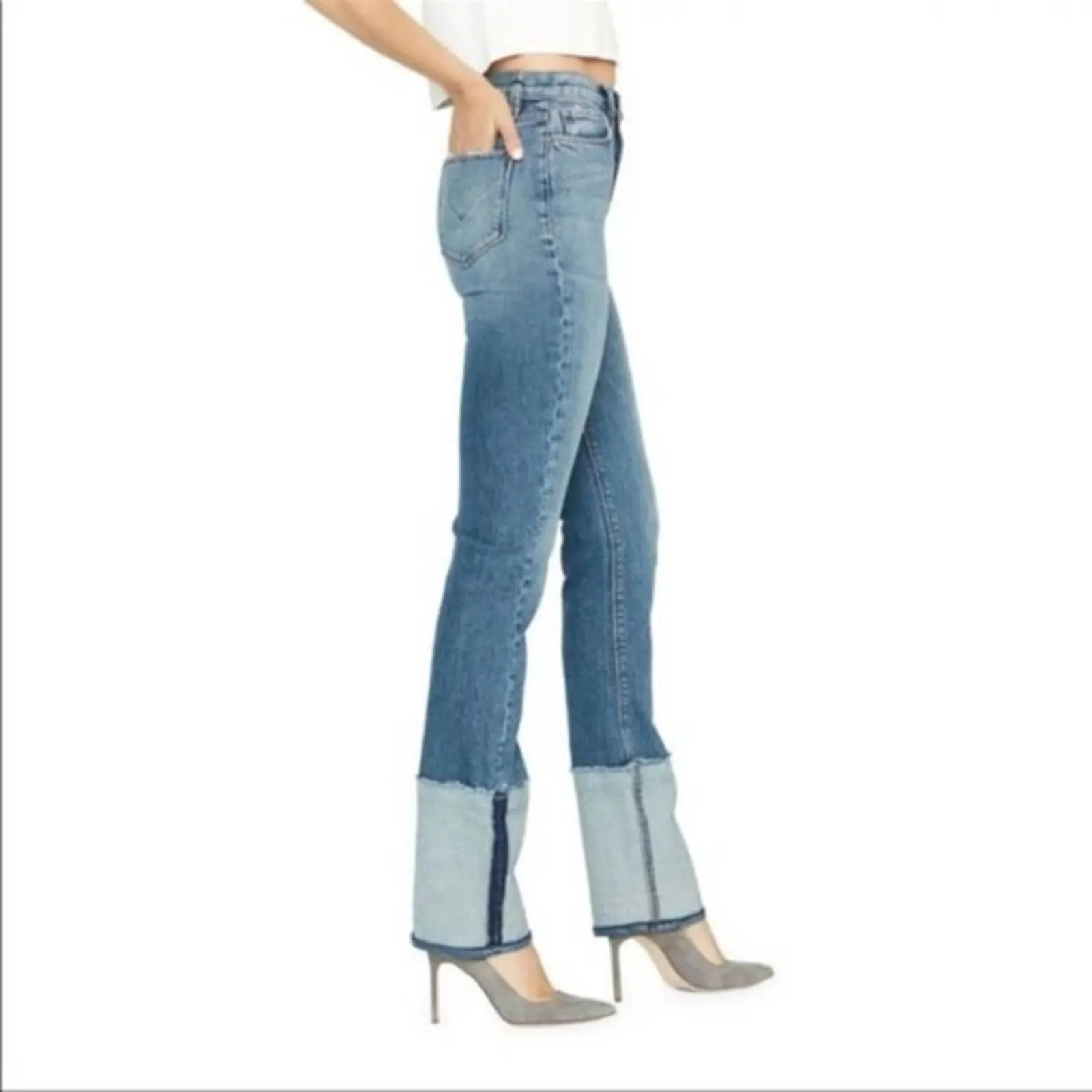 Hudson‎ Holly Straight Leg Reverse Hem High Waist Jeans In Mimic NWT - Image 2