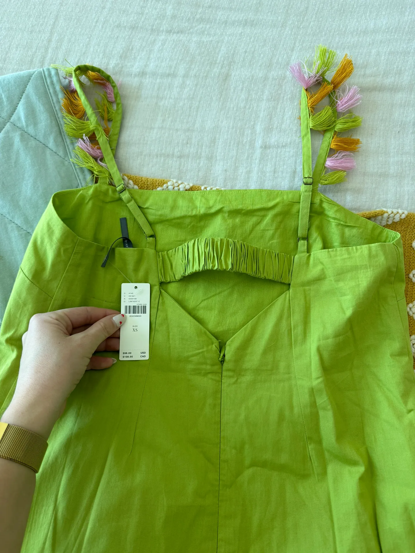 Lime Green Dress With Tassels  - Image 5