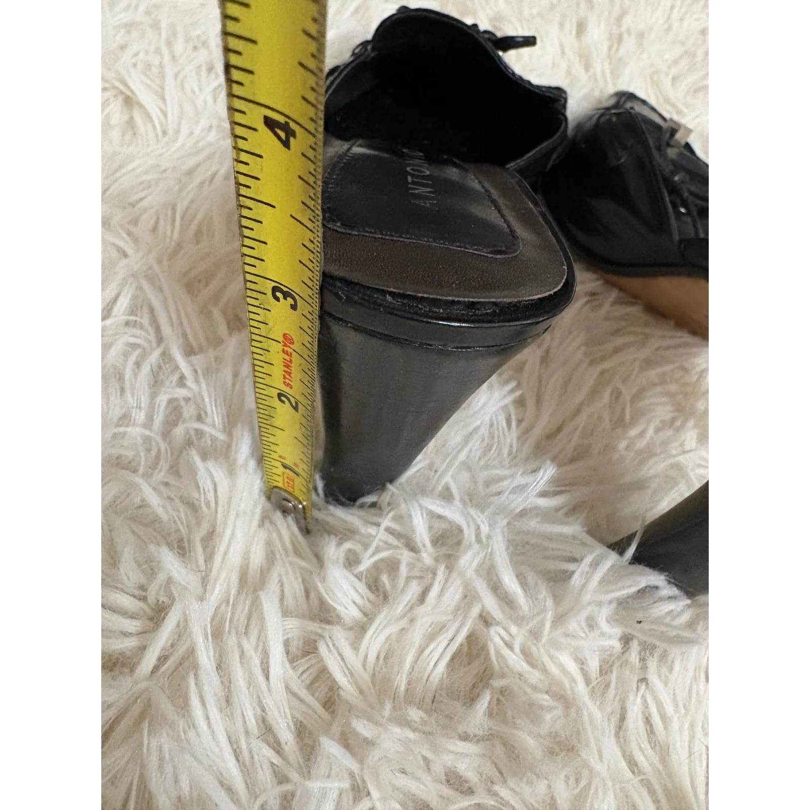 Antonio Melani Black Leather Mules Heels Pointed‎ Toe Tie Detail Size 8M - Image 7