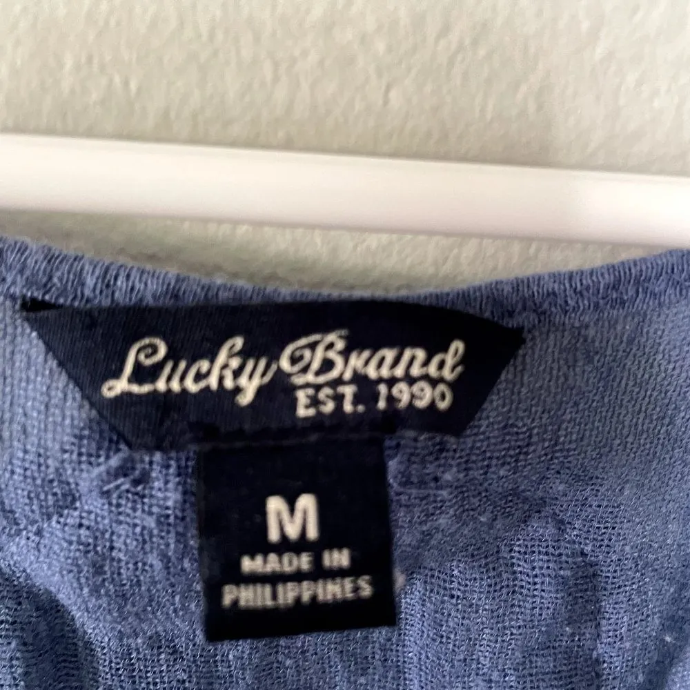 Lucky Brand lightweight blue summer top sheer sleeves comfortable cotton modal - Image 3