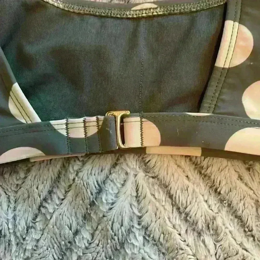 Scoop Neck Bikini Top Green and White‎ Polka Dots size small - Image 3