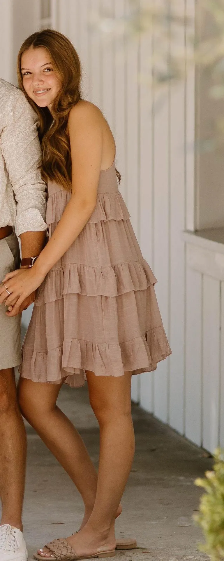 Brown Ruffle Mini Dress - Image 2