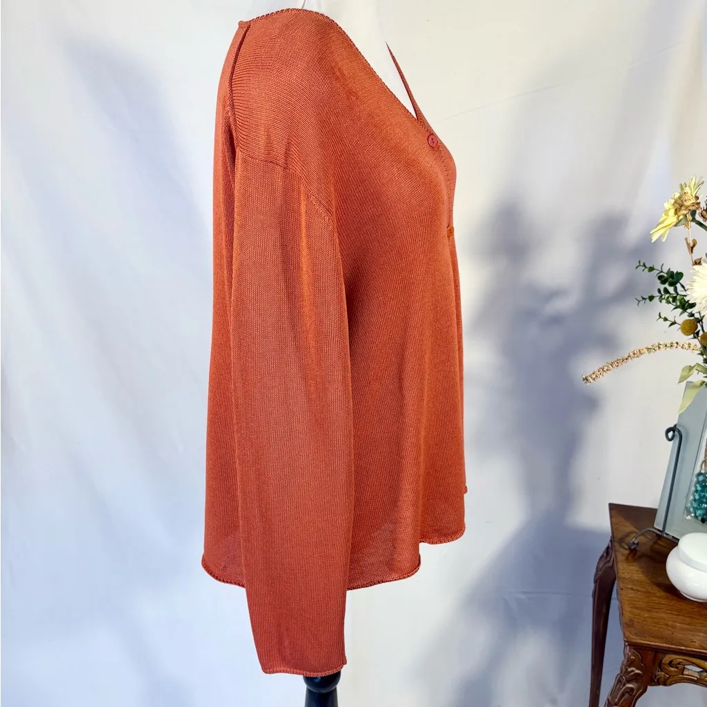 Eileen Fisher Fine Organic Cotton Cardigan ~ Burnt Coral Size 2X🧡 - Image 4