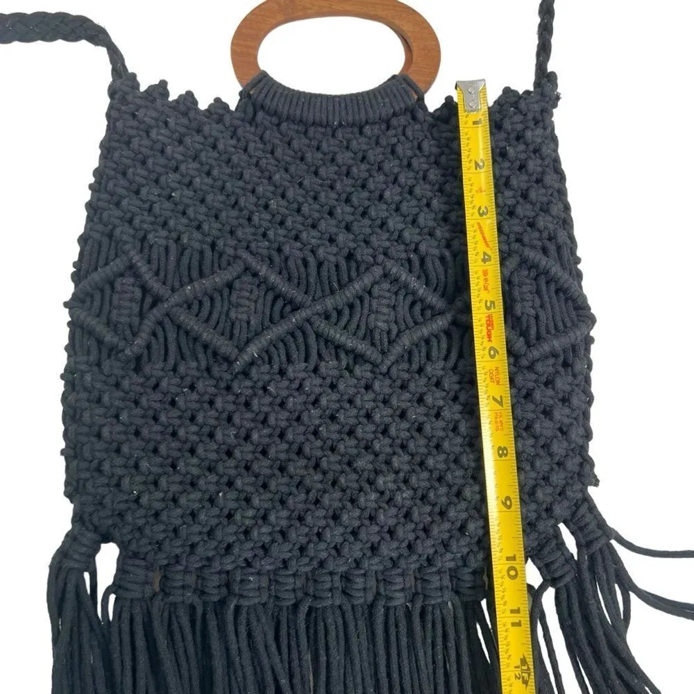 Danielle Nicole Macrame Handbag Black Fringe - Image 11