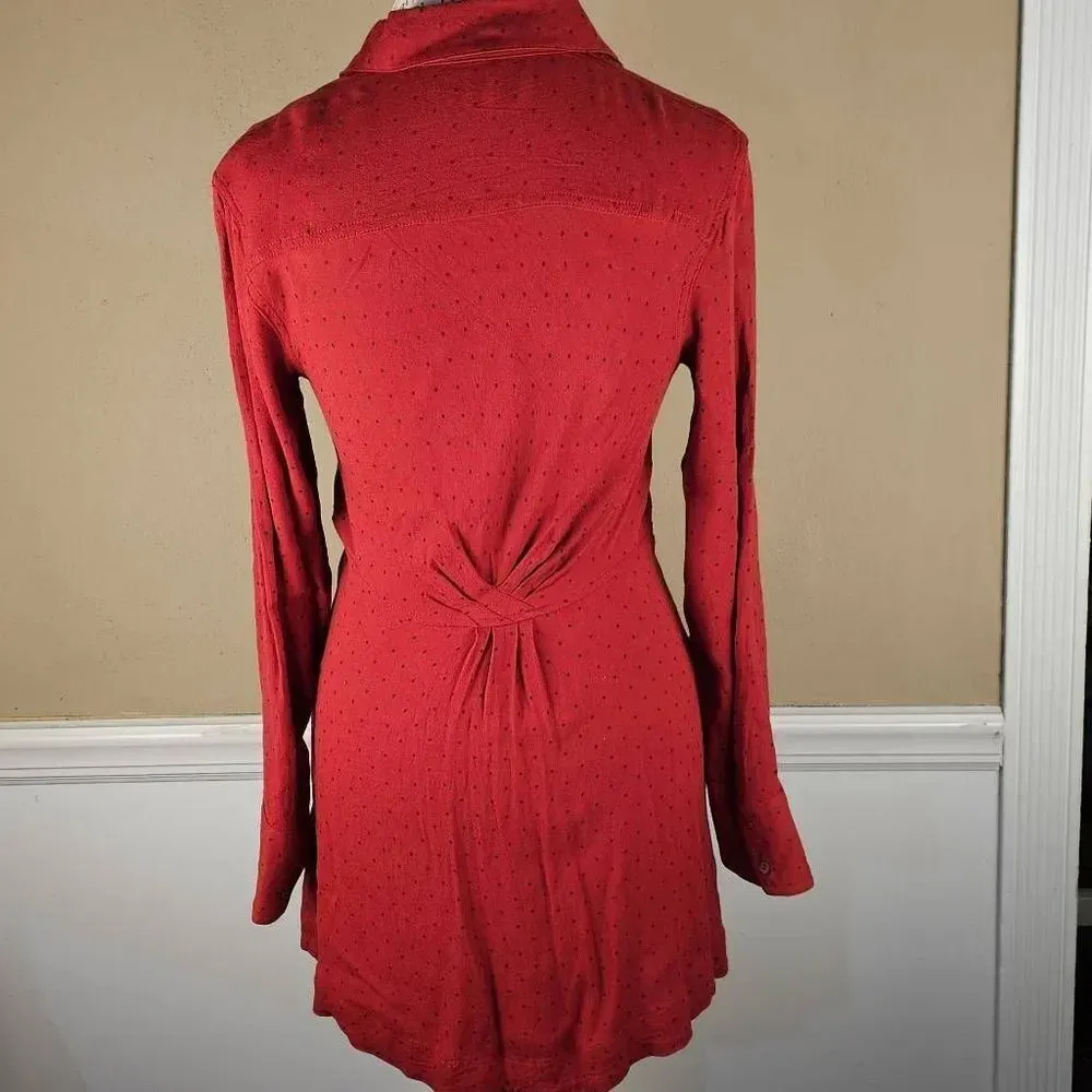 Free People Womens Red Black Polka Dot Shirt‎ Dress Small - Image 2