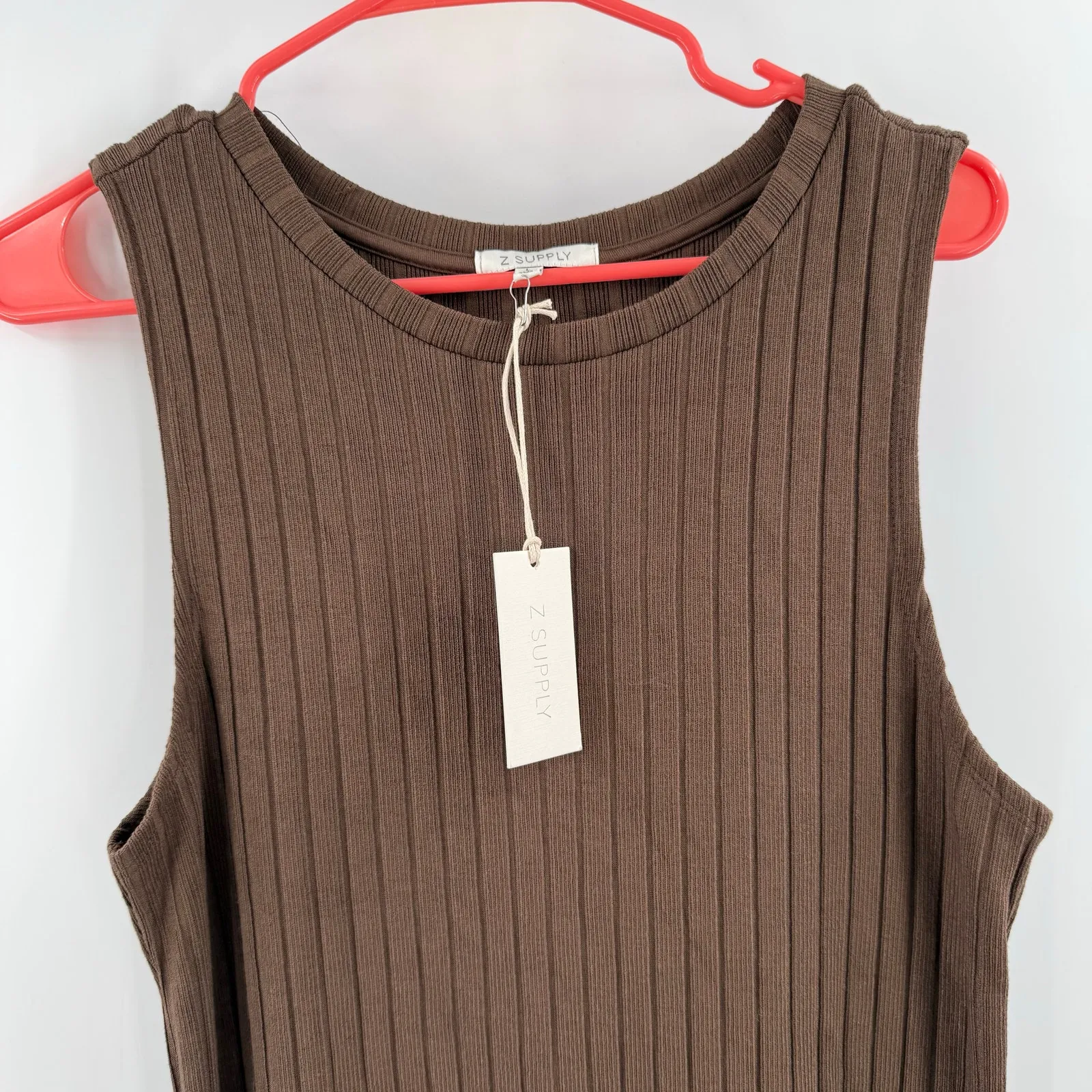 Z Supply Dress Women’s Size Large Raewyn Ribbed Chocolate Brown Midi Bodycon NWT - Image 10