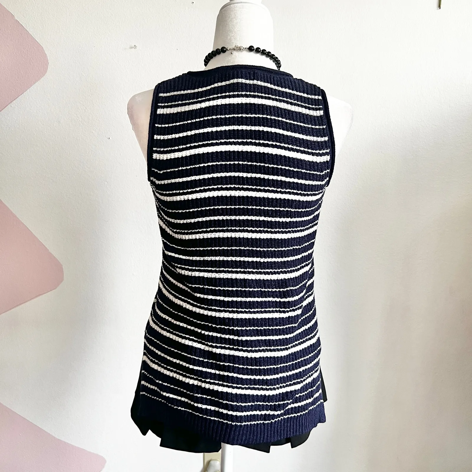 Navy Striped Knit Tank Top,‎ Coastal Chic, Old Money, Minimalist, Preppy, Medium - Image 3