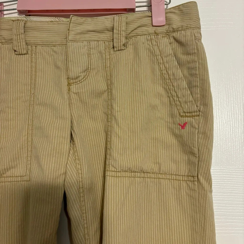 American Eagle Y2K Early 2000’s Tan & White Stripe Low Rise Pants - Image 8