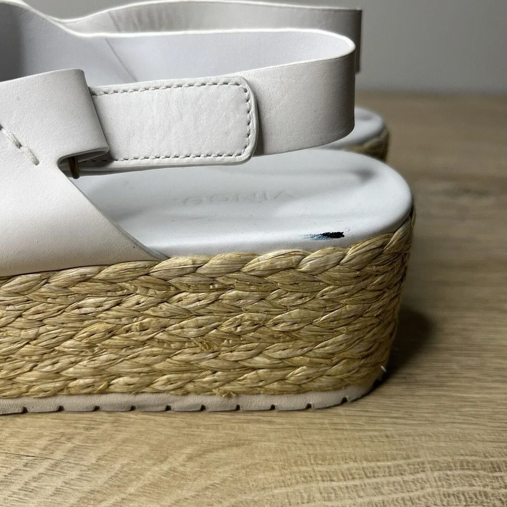 Vince Sandals Women 10M White Leather Jesson Espadrille Jute Wedge Casual Summer - Image 7