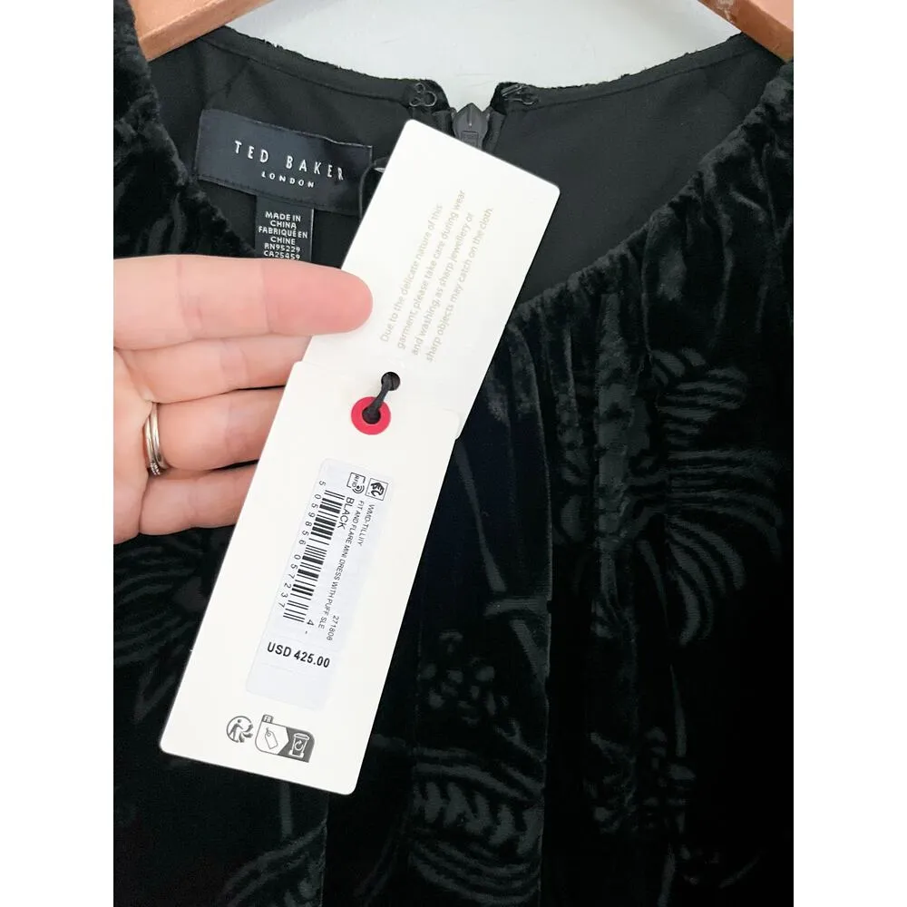 Ted Baker | NWT Tilliiy Belted Velvet Dress | Fit and Flare Mini | Black | Sz L - Image 9