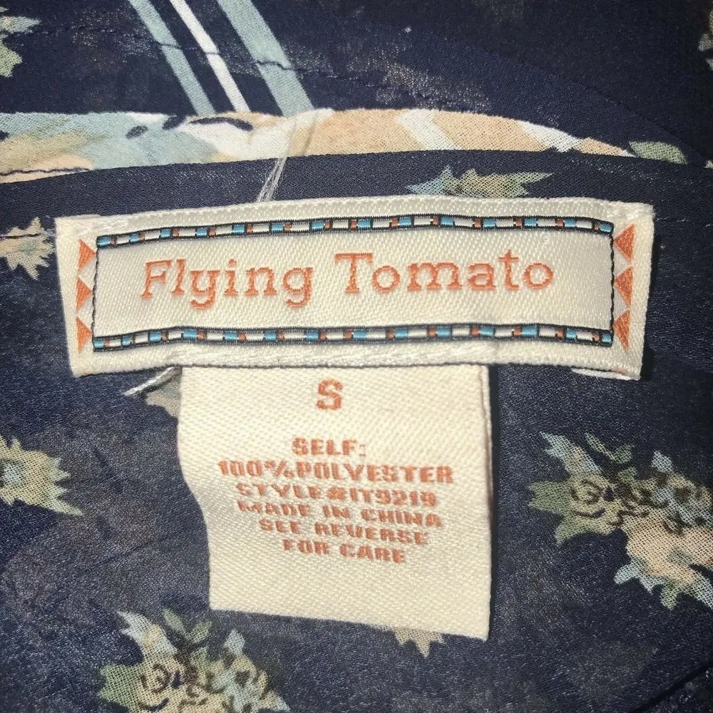 Flying Tomato Womens Blouse Top Blue Size Small Sheer Floral Short Sleeve Shirt - Image 6