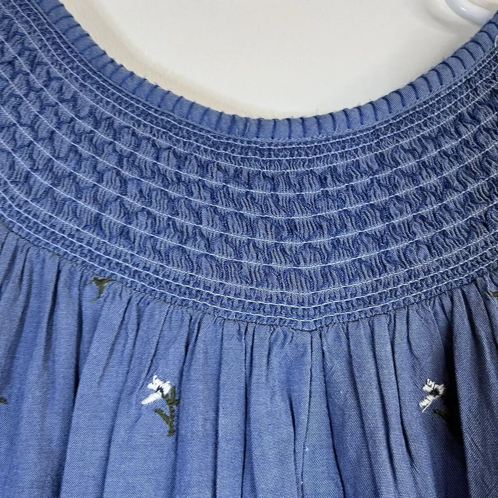 Old Navy Womens Dress XS Blue Smocked Floral Lightweight Flowy Pleasant - Image 5