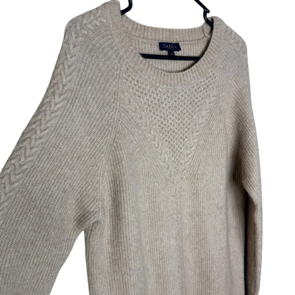 CAROLL Paris Women’s Sz Medium Wool Blend Sweater Dress Long Sleeves Tan - Image 6