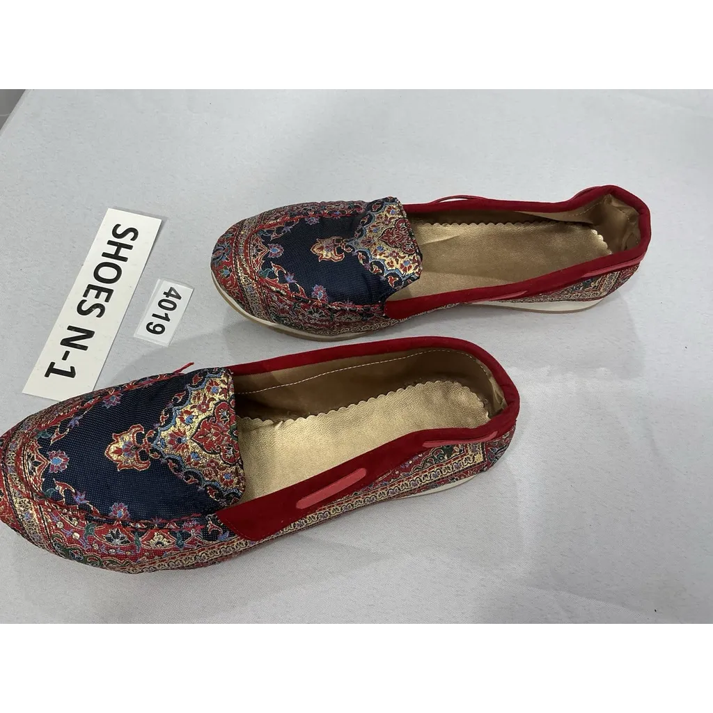 Womans Slip On Oriental Flat Shoes 10 Red - Image 3
