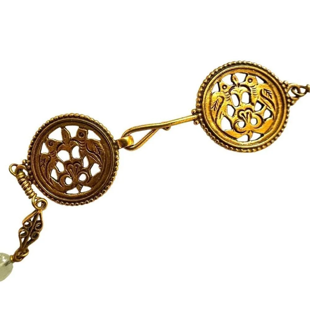 MMA gold tone byzantine circle green necklace - Image 10