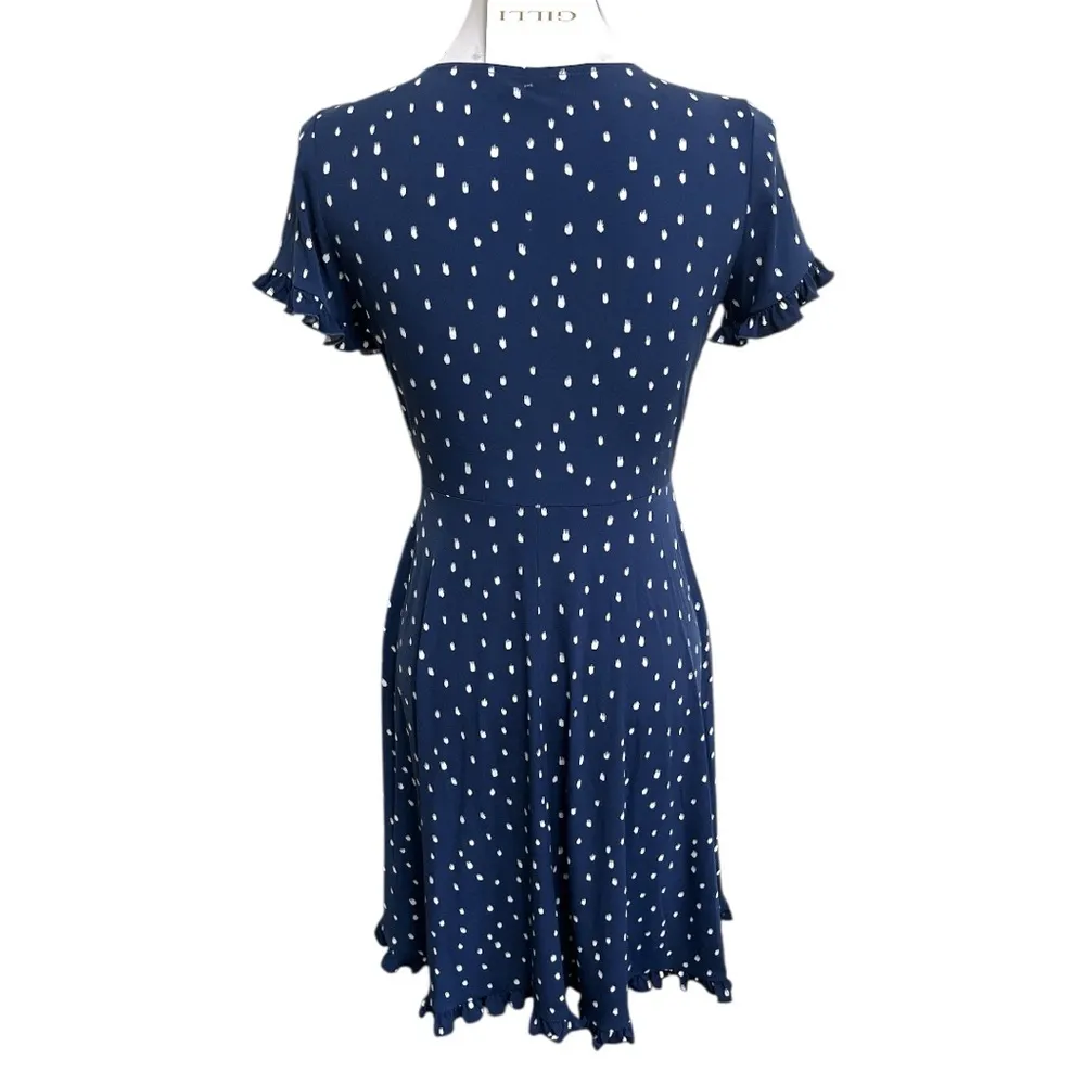 NWT Gilli Blue and White Ruffled Wrap Mini Dress Sample Size S - Image 3