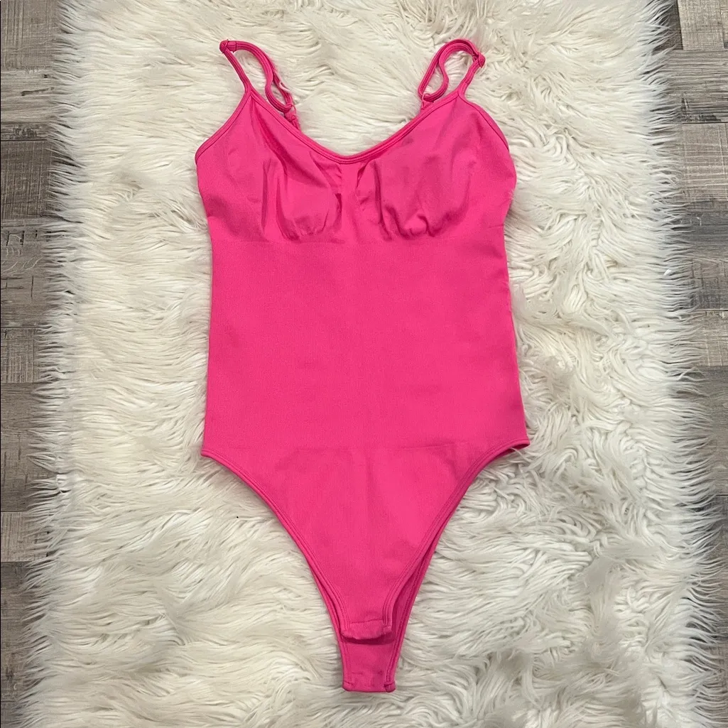 Waist cinching shapewear cheeky cut bodysuit hot pink large - Image 5