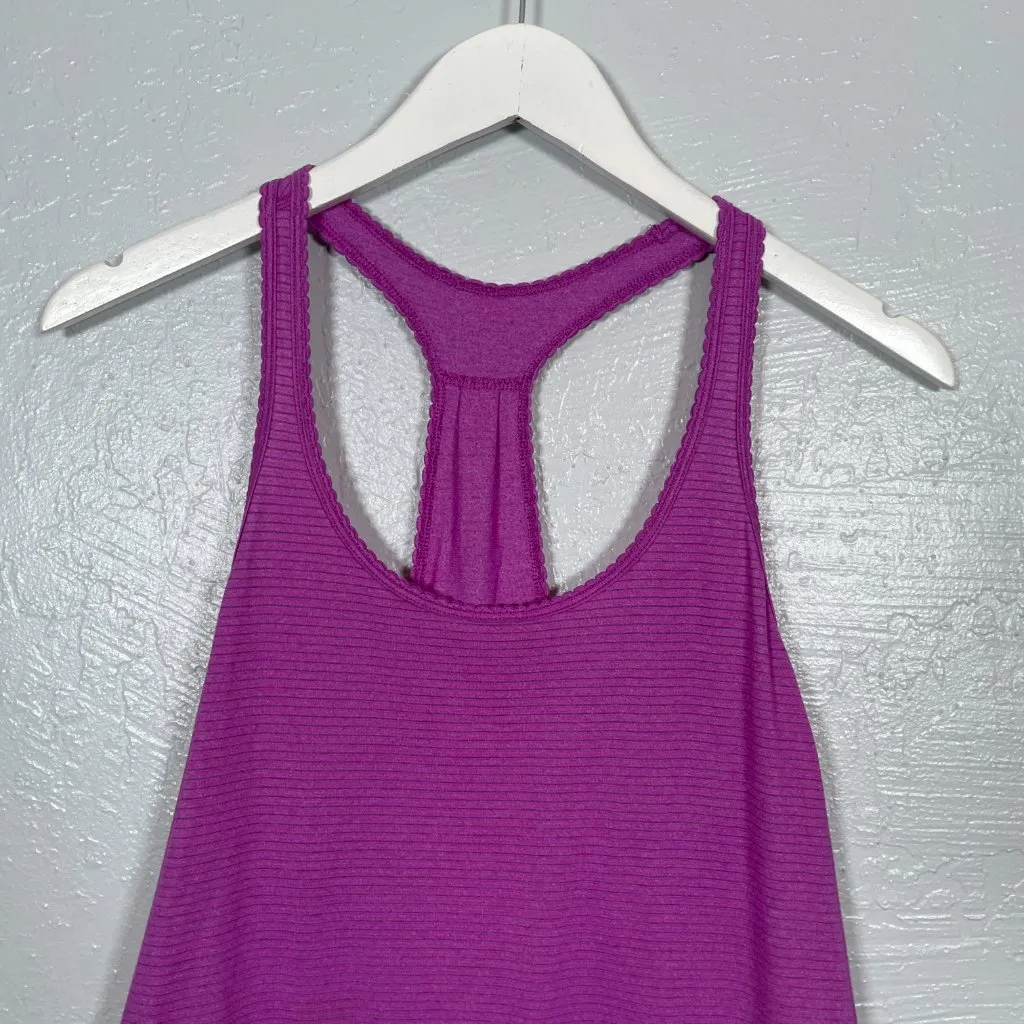 Lululemon Women 4 Purple 105 F Singlet Tank Scalloped Edges Striped Athleisure - Image 3