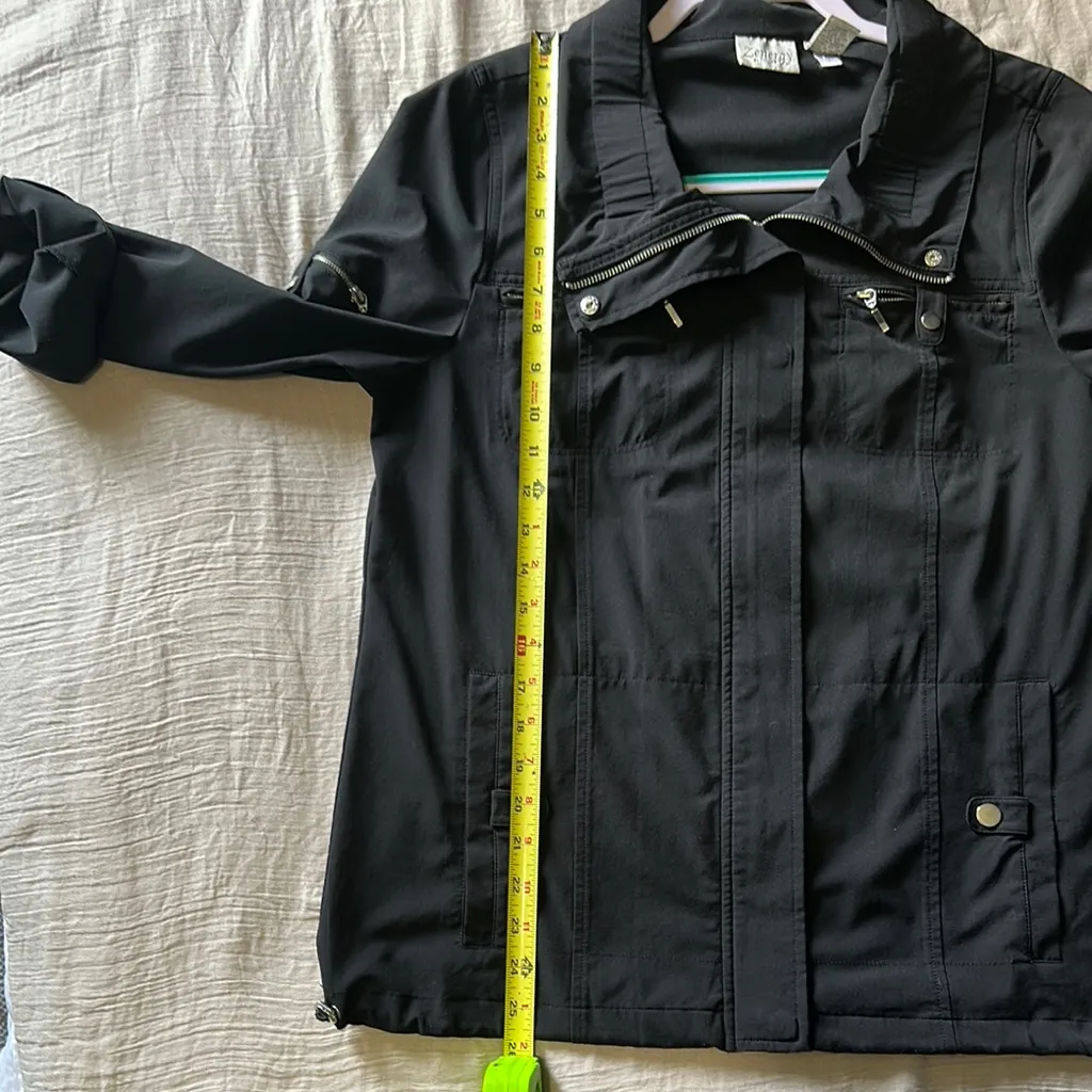 Black Utility Jacket with Collared Neckline and Long Sleeves Size 1 - Image 10