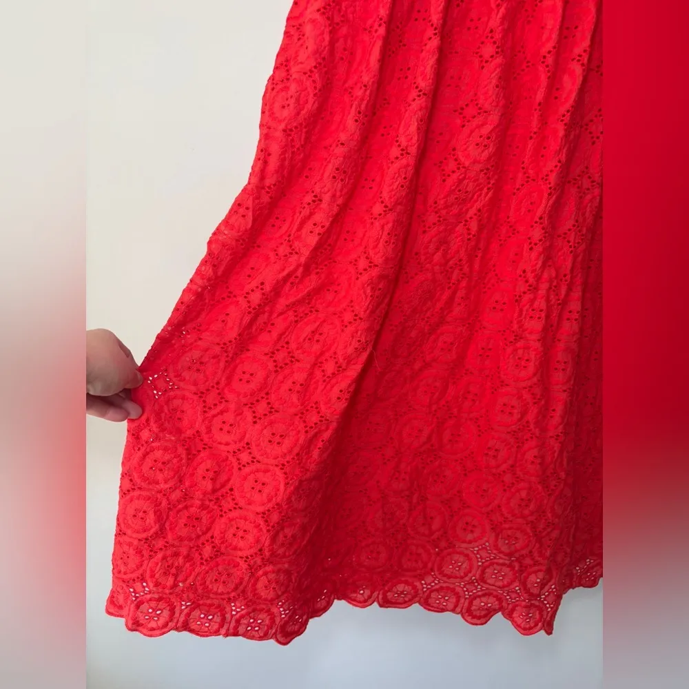 J Crew Coral Red Eyelet Double Strap 100% Cotton Midi Dress Size 10‎ - Image 4
