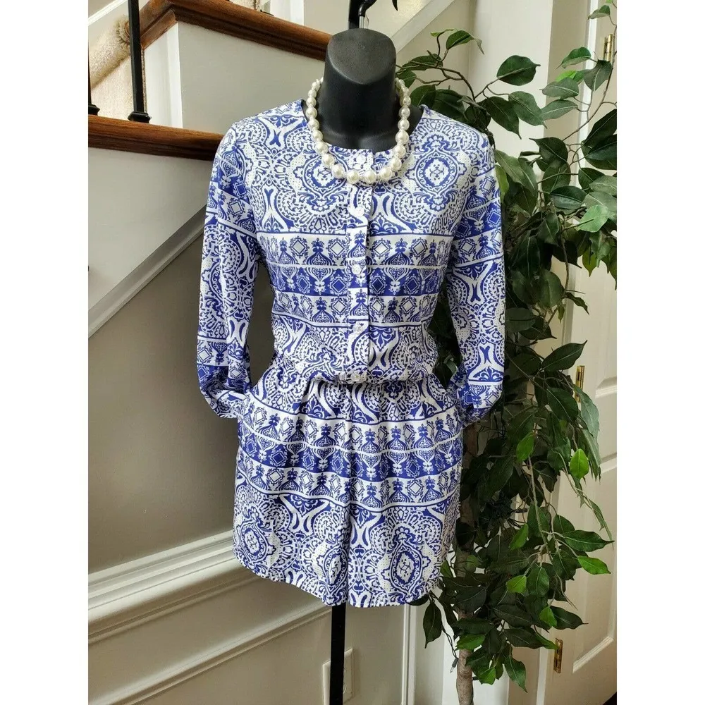 Boutique Freeway Women's Blue & White Polyester Long Sleeve Round Neck Romper S - Image 12