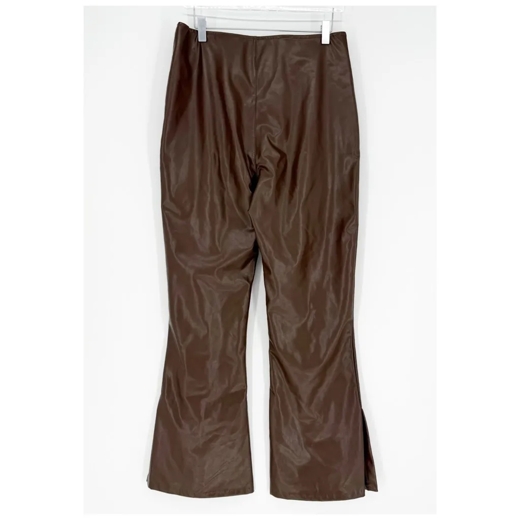 Abercrombie & Fitch Vegan Leather Slit Leg Flare Pants L Brown - Image 3