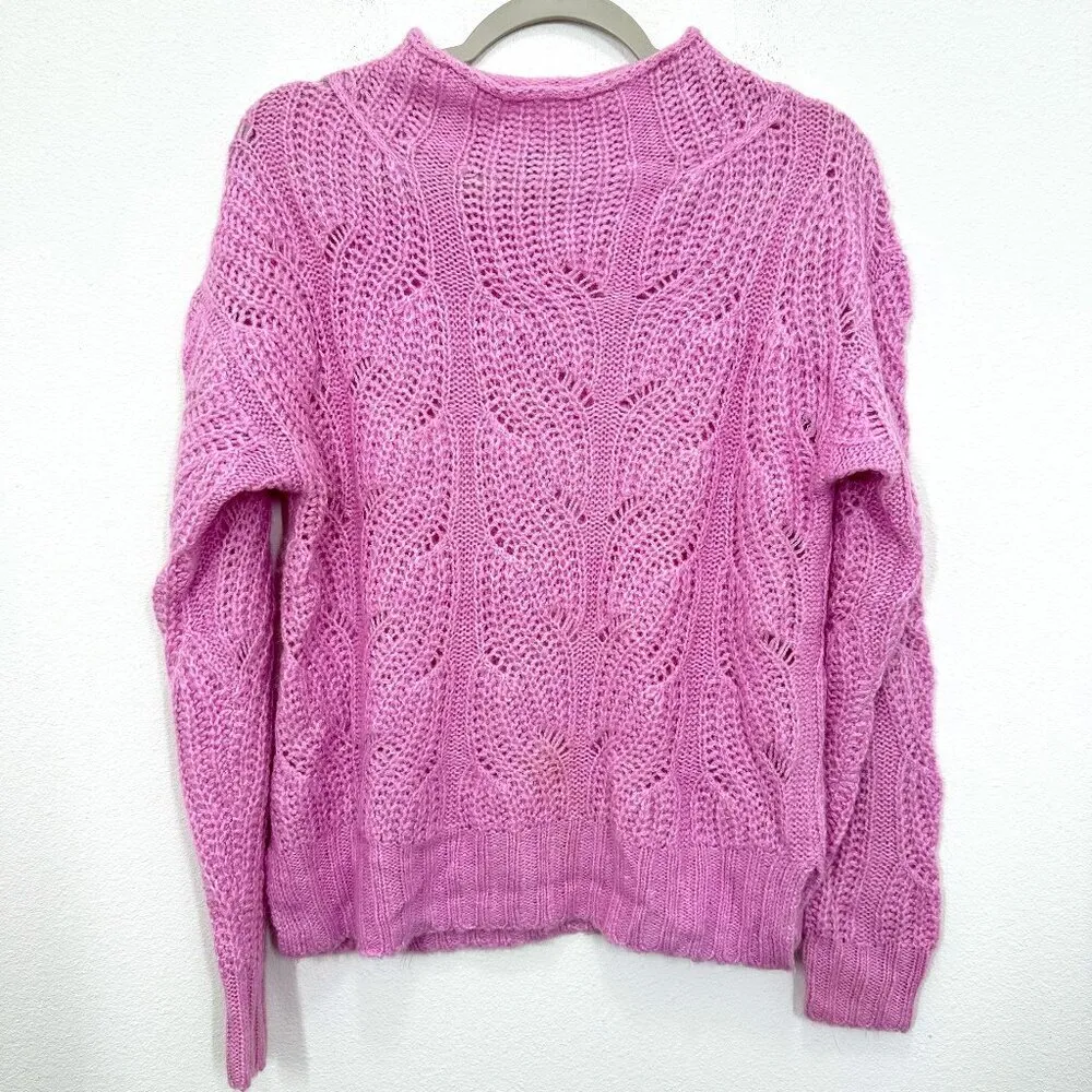 J.‎ Crew Women's XS Sweater Pointelle Cable Knit Pink Alpaca Blend Mockneck - Image 2