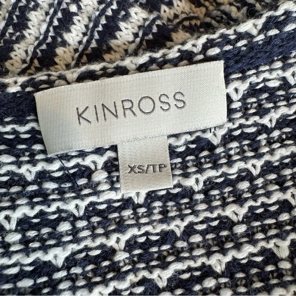 Kinross Cotton White & Navy Lattice Knit Cotton Sweater Size XS Blue - Image 6