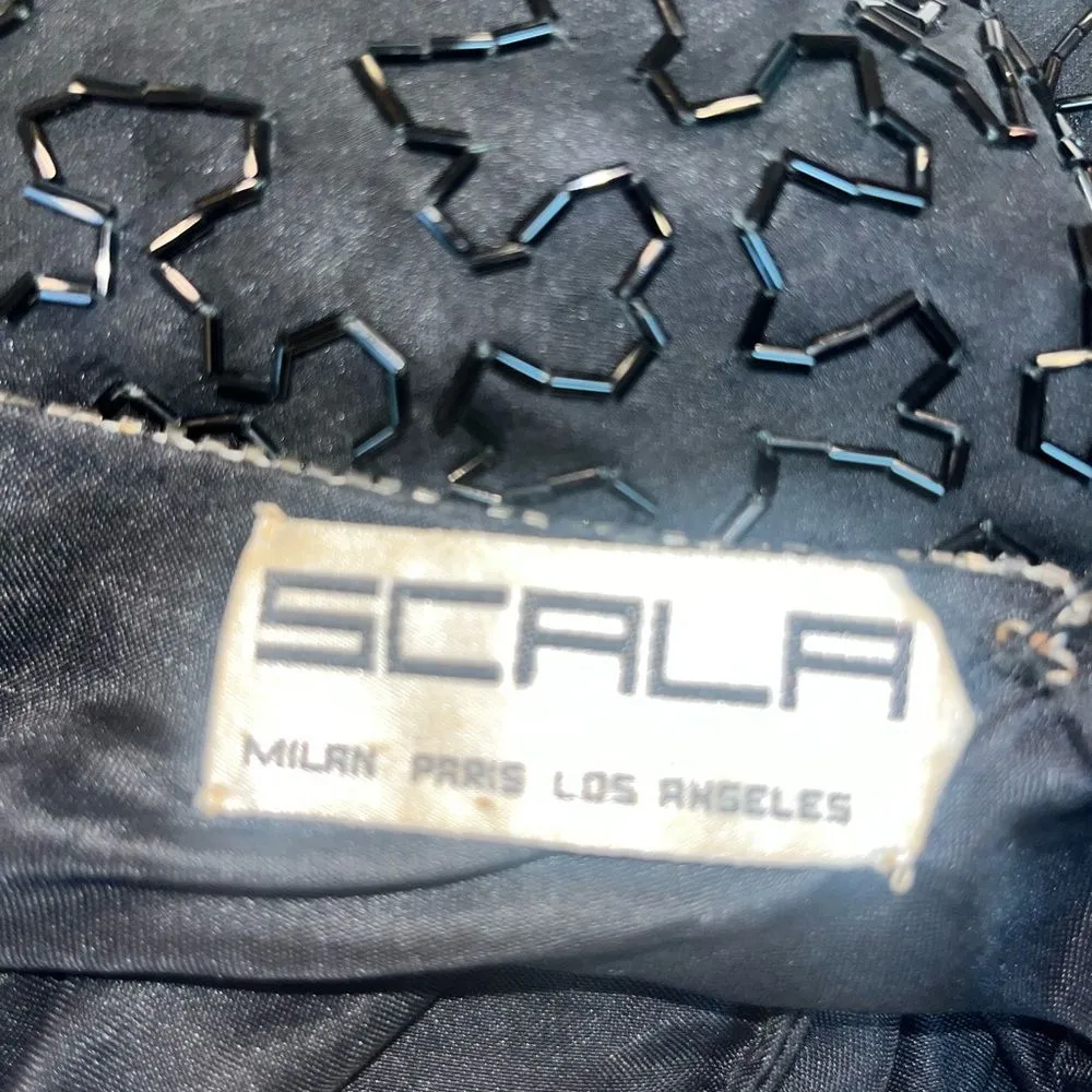 Vintage SCALA 100% Silk Fully Beaded Floral Midi Dress Formal Cocktail Large - Image 10