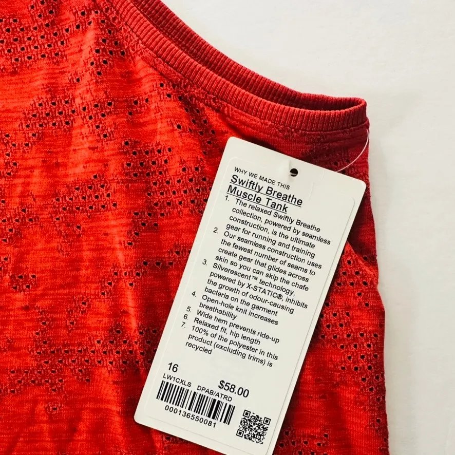 Lululemon Swiftly Breathe Muscle Tank Plus Size 16 Aztec Brick Autumn Red NEW - Image 4