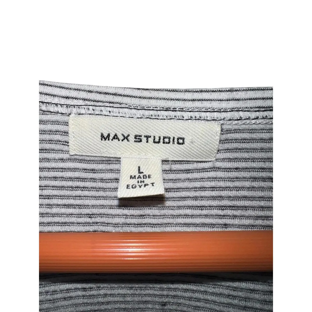 Max Studio Striped Ruffle Sleeve Scoop Neck Stretch Tee Top Gray White Women’s L - Image 5