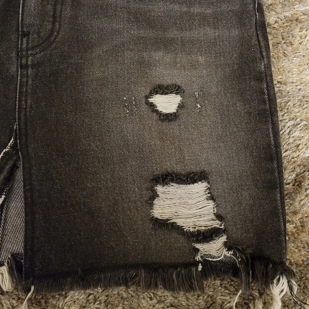 Free People We The Free Black Denim Distressed Destroyed Relaxed Fit Skirt 28 - Image 6