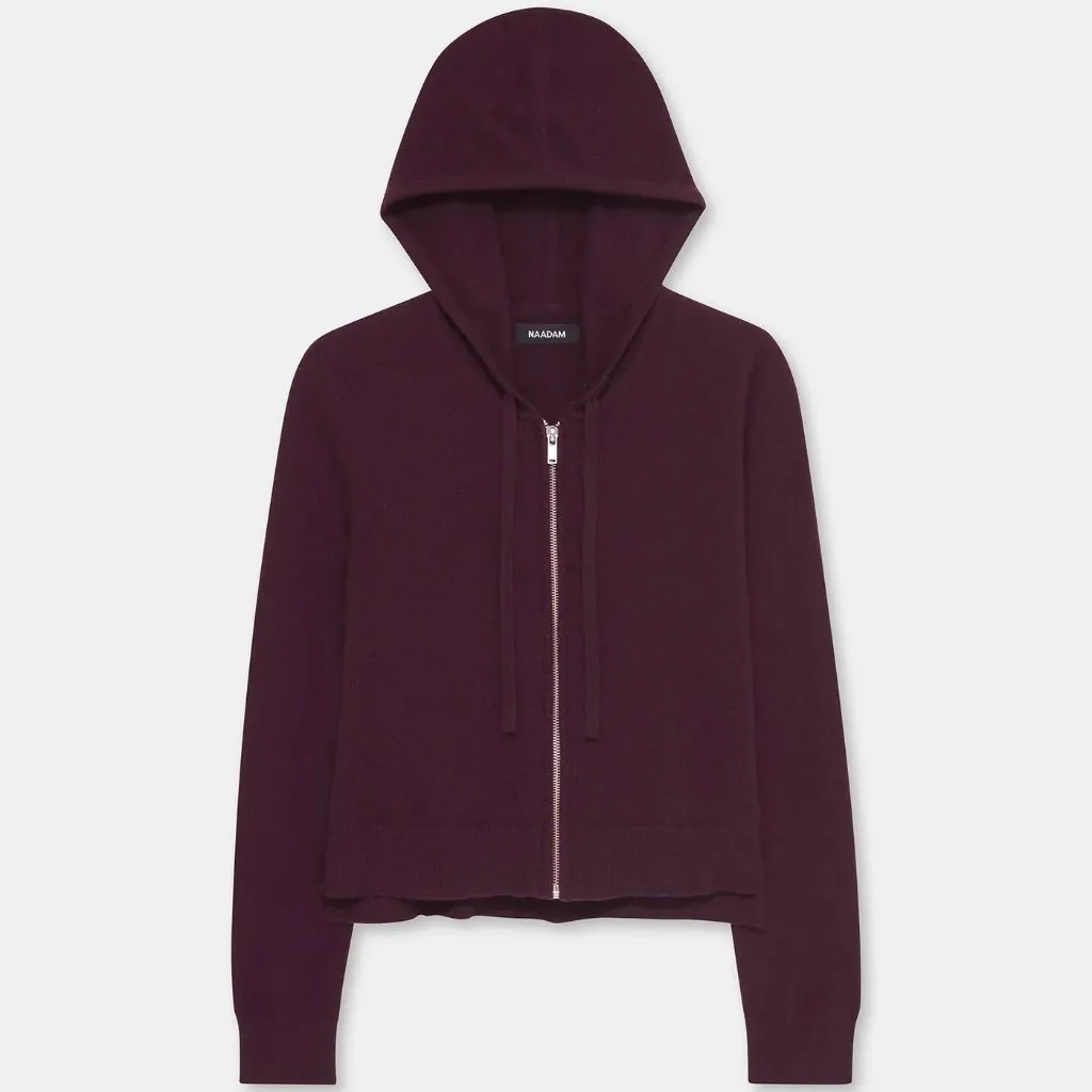 Naadam Signature Cashmere Cropped Zip Up Hoodie in Wine, Size Small - Image 6