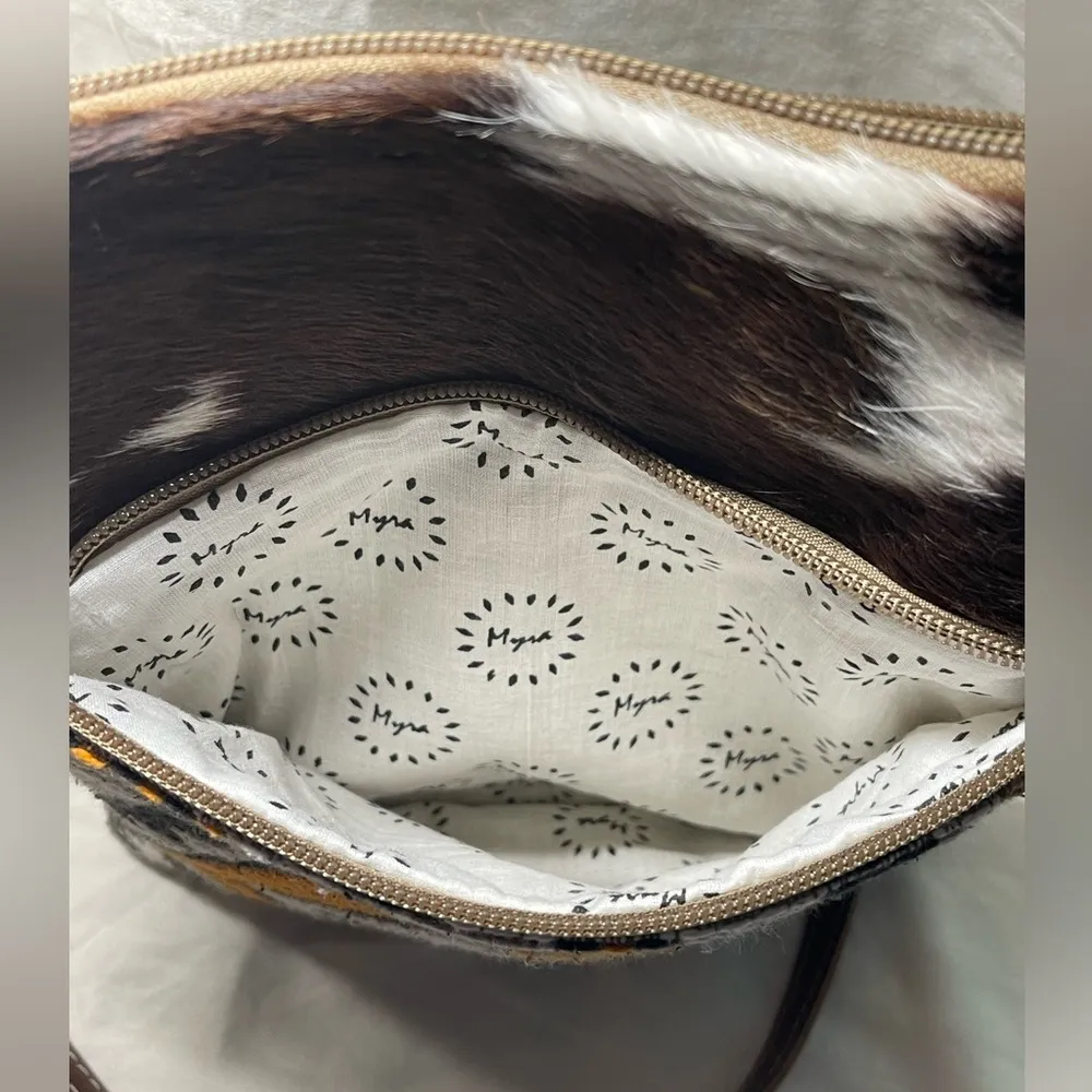 Myra Aztec Western Southwestern Hairon Leather Canvas Crossbody Bag Purse NWOT Orange - Image 13