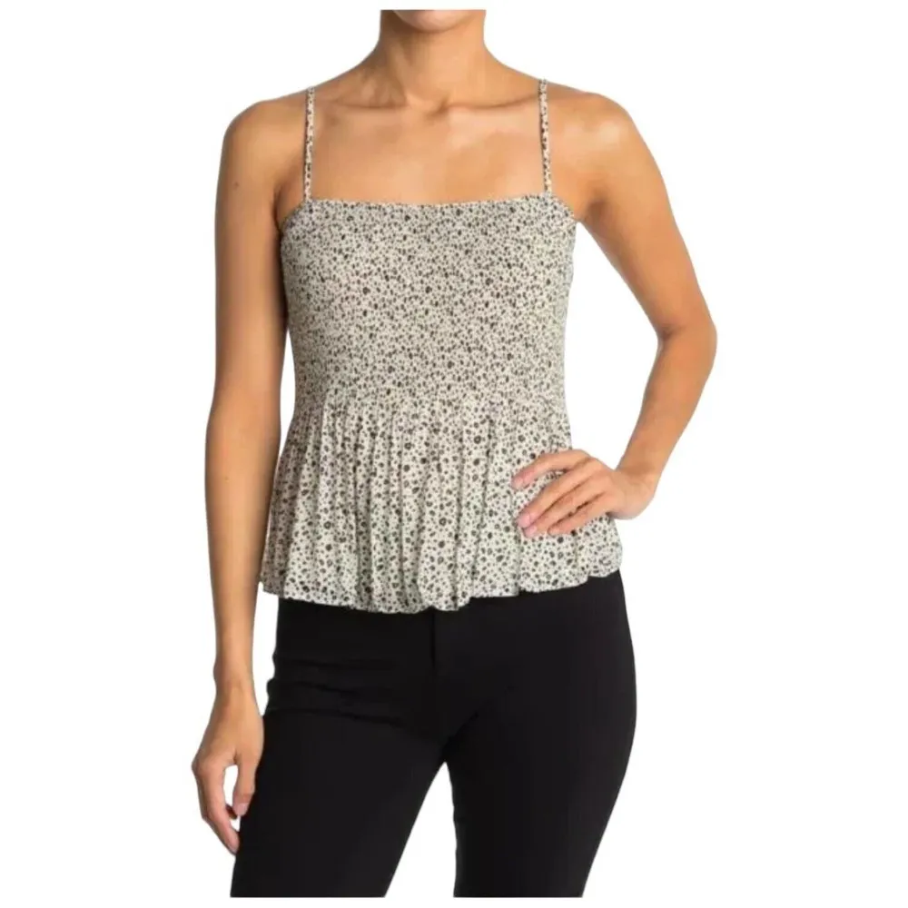 New Lush Printed Cheetah Pleated Adjustable Spaghetti Strap Cami White Black S - Image 13