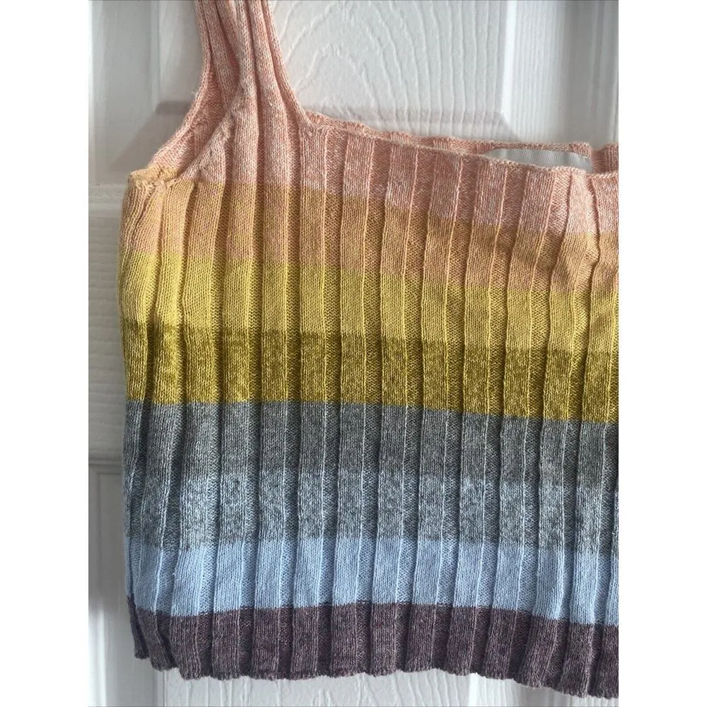 Saylor Women's Linen Blend Rainbow Ripped Crop Tank XS Festival‎ Boho Pride - Image 2