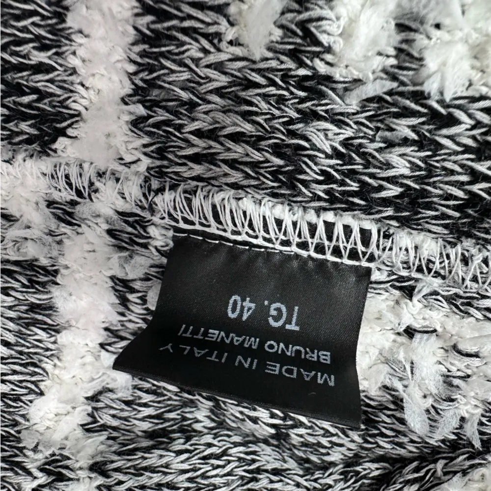 Bruno Manetti Italian Made Cardigan Black & White Fringe Open Front Boho Small - Image 12