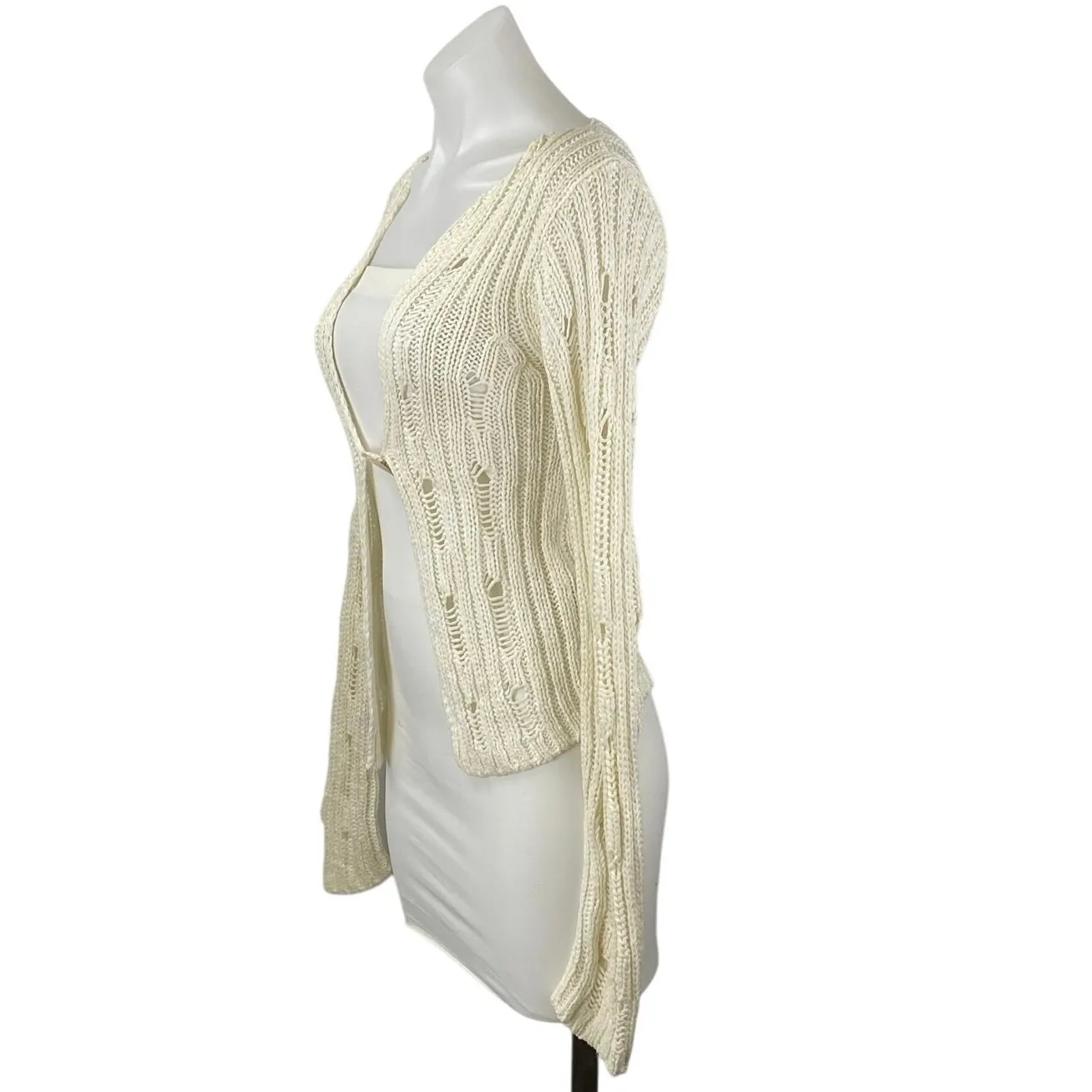 Max & Co. Women's Cream Open Knit Crochet Long Sleeve Cardigan Sweater Top Sz M Size M - Image 2
