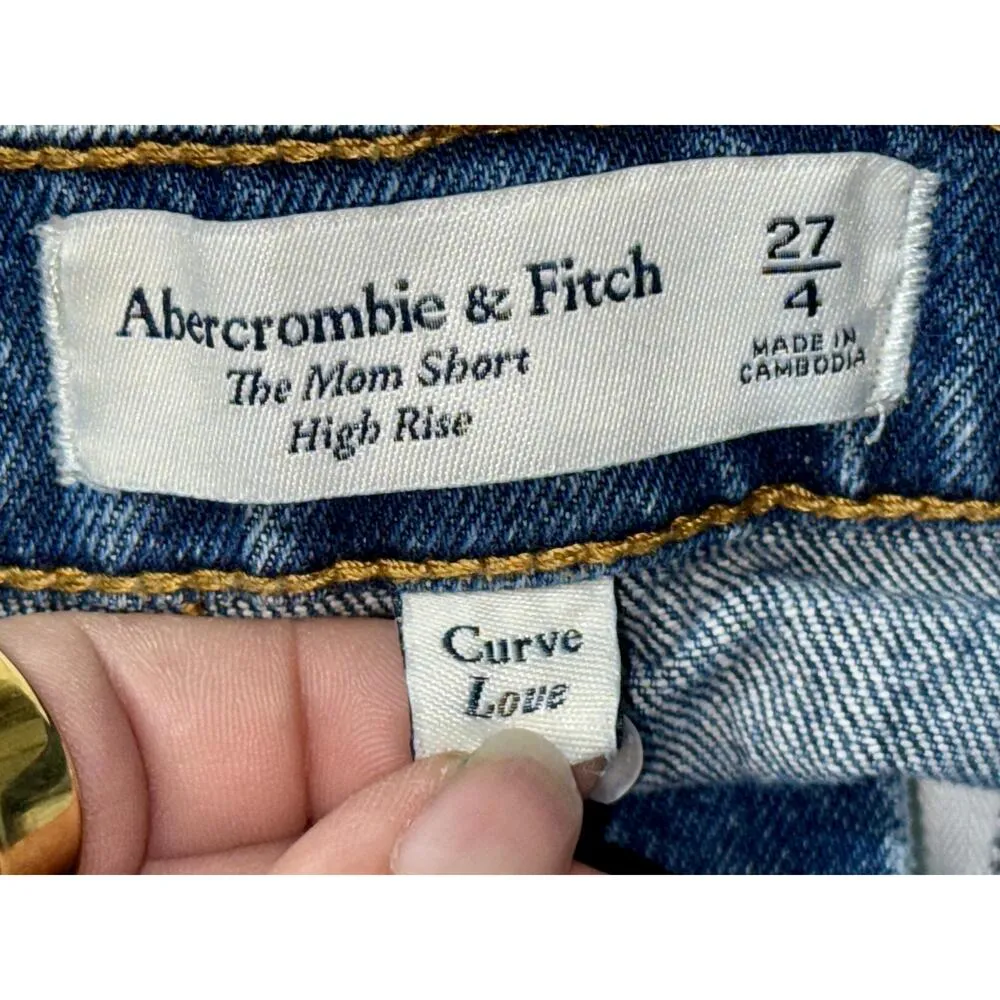 NEW Abercrombie & Fitch Curve Love Mom Short High Rise Blue Jean Shorts Sz 27 4 - Image 3