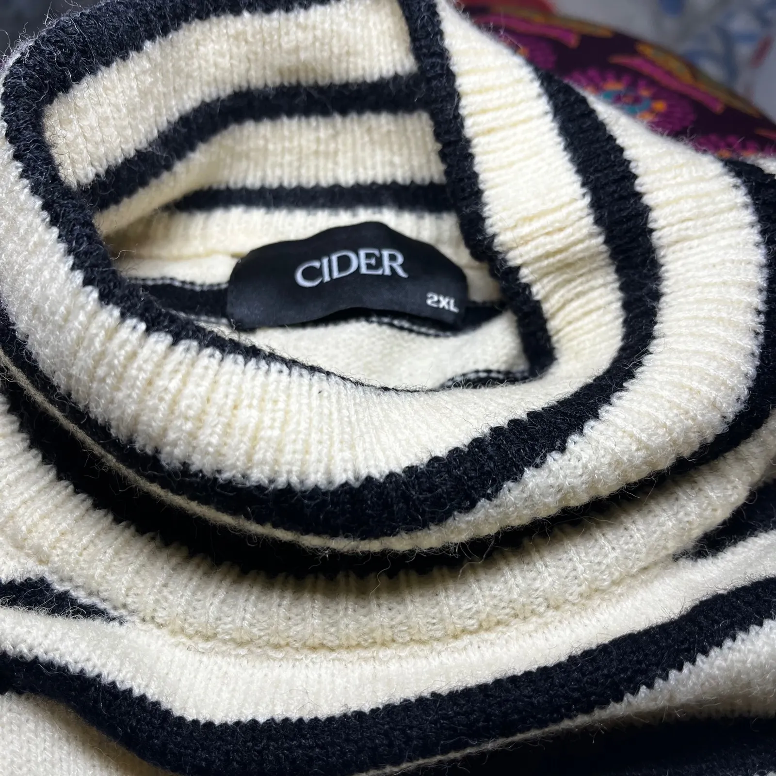 Cider Black and Cream Striped Mock Neck Sweater Women's Plus Size 2XL - Image 3
