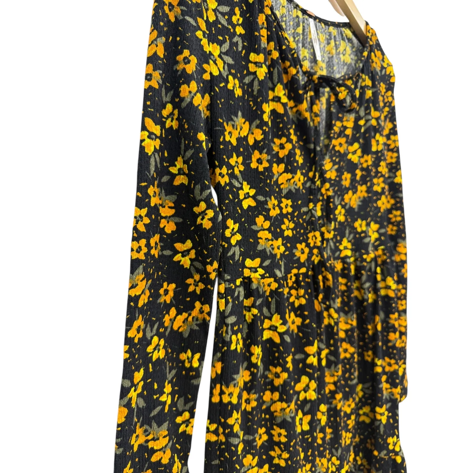Free People Tiers Of Joy Prairie Floral Midi Dress Black/Yellow size XS - Image 6