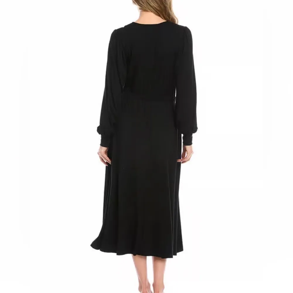 Karen Kane black artisian dress. Rayon/Spandex. Side pockets. Size Small. NWT. - Image 2