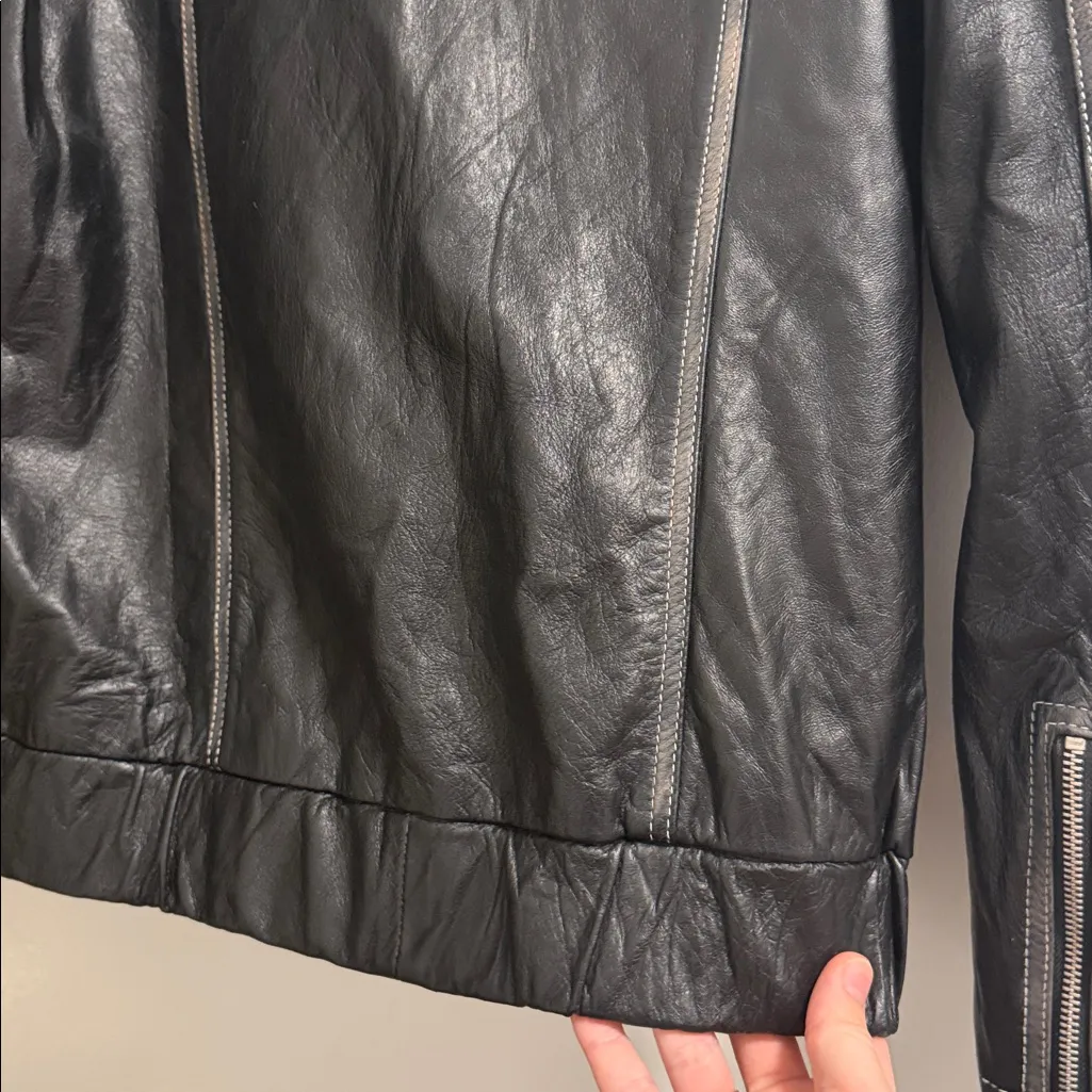 Uni Leather Genuine Leather Diddi Moda Ribbon Leather Jacket Black Size XL - Image 11