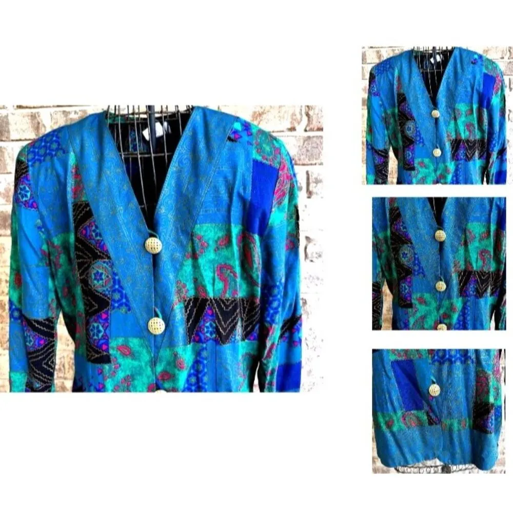 VTG Lady Carol New York Suit Two Piece Tailored Abstract Paisley Colorful EUC Blue Size undefined - Image 5