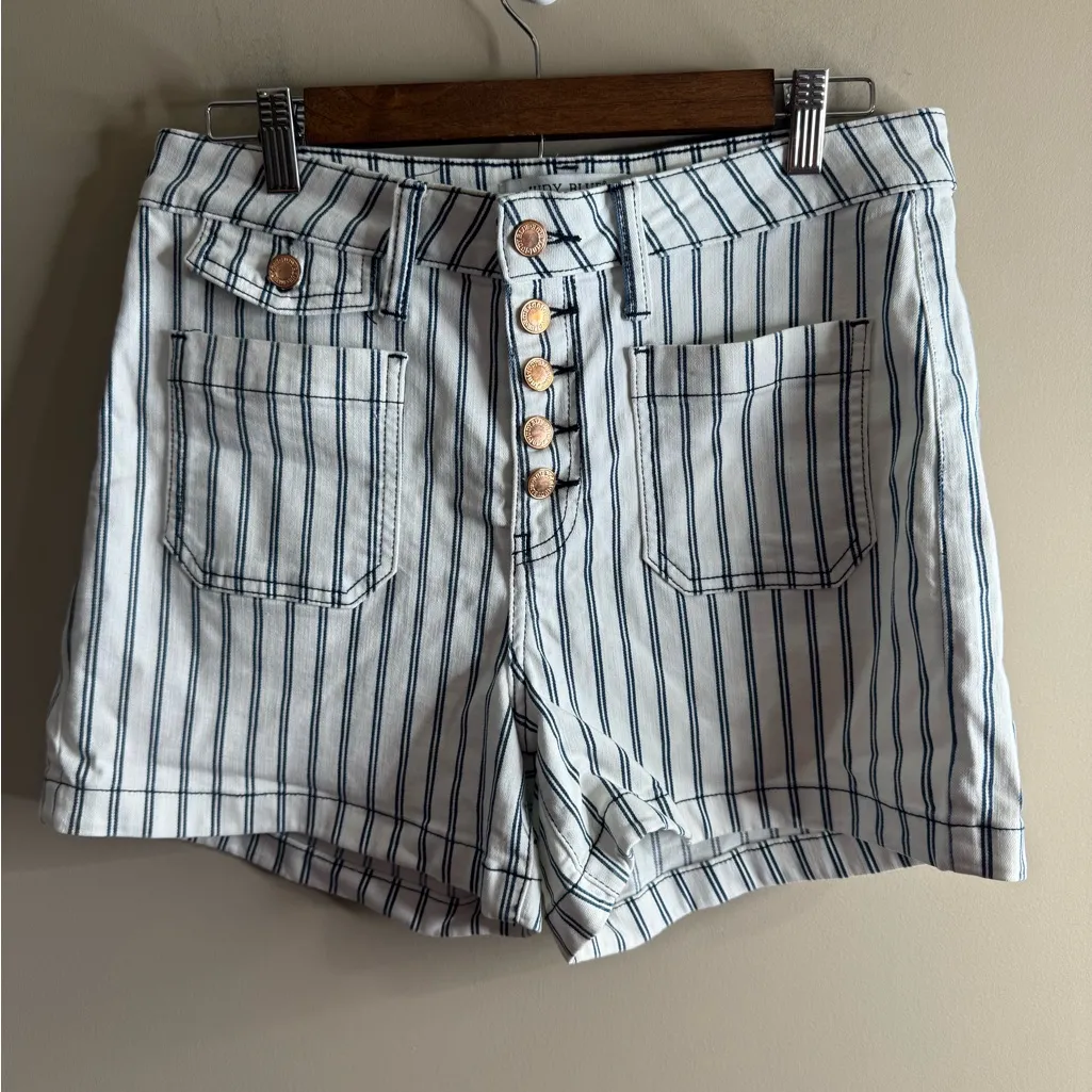 Judy Blue Navy and White Striped High Waist Shorts size large - Image 2